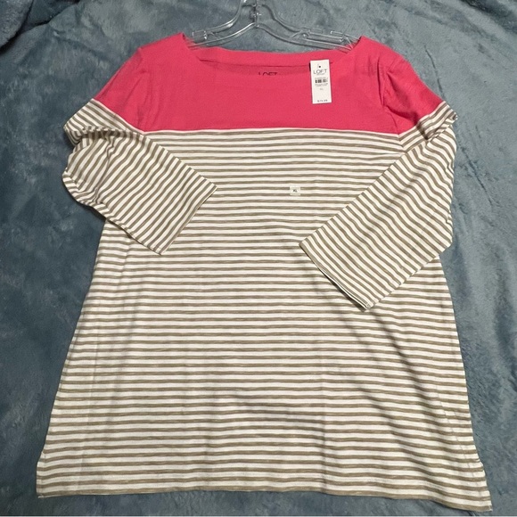 LOFT Women’s XL Pink Beige White Striped 3/4 Sleeve Tee – NWT Casual Tunic Top - Picture 6 of 7